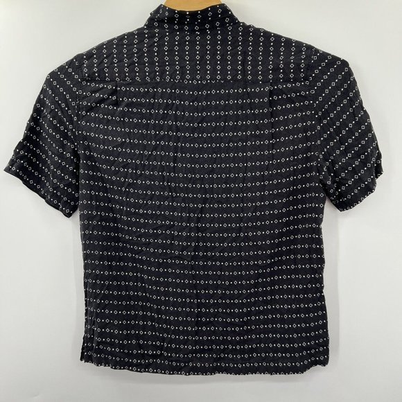 Nat Nast Men's Large Black Geometric Rayon Short Sleeve Button Front Shirt - Picture 3 of 4